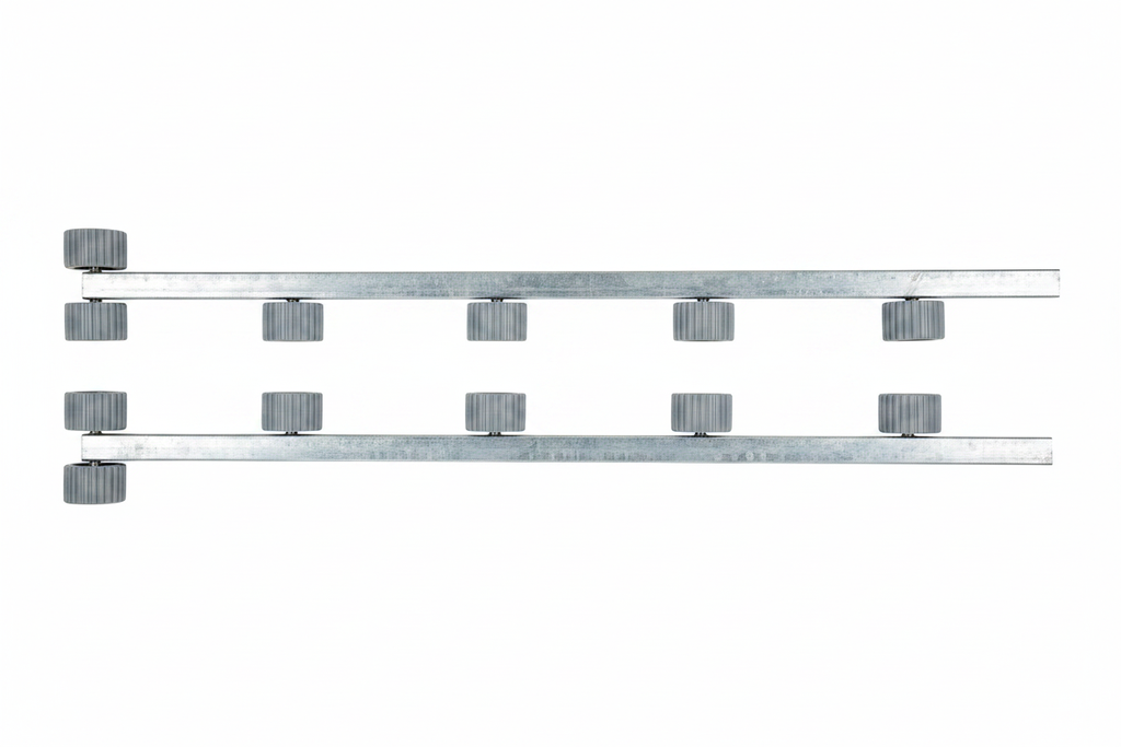 Roller conveyor frame on white background