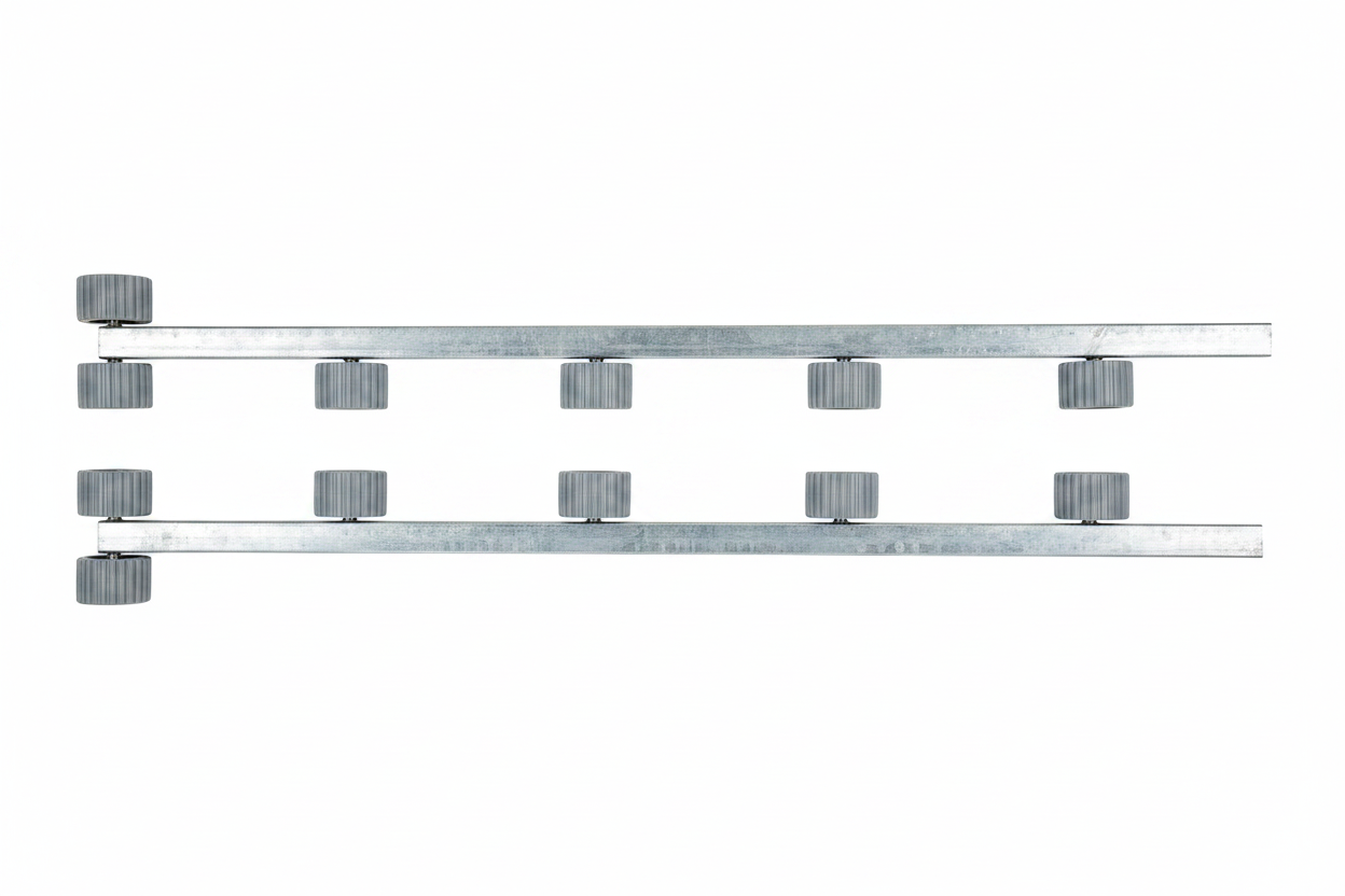 Roller conveyor frame on white background